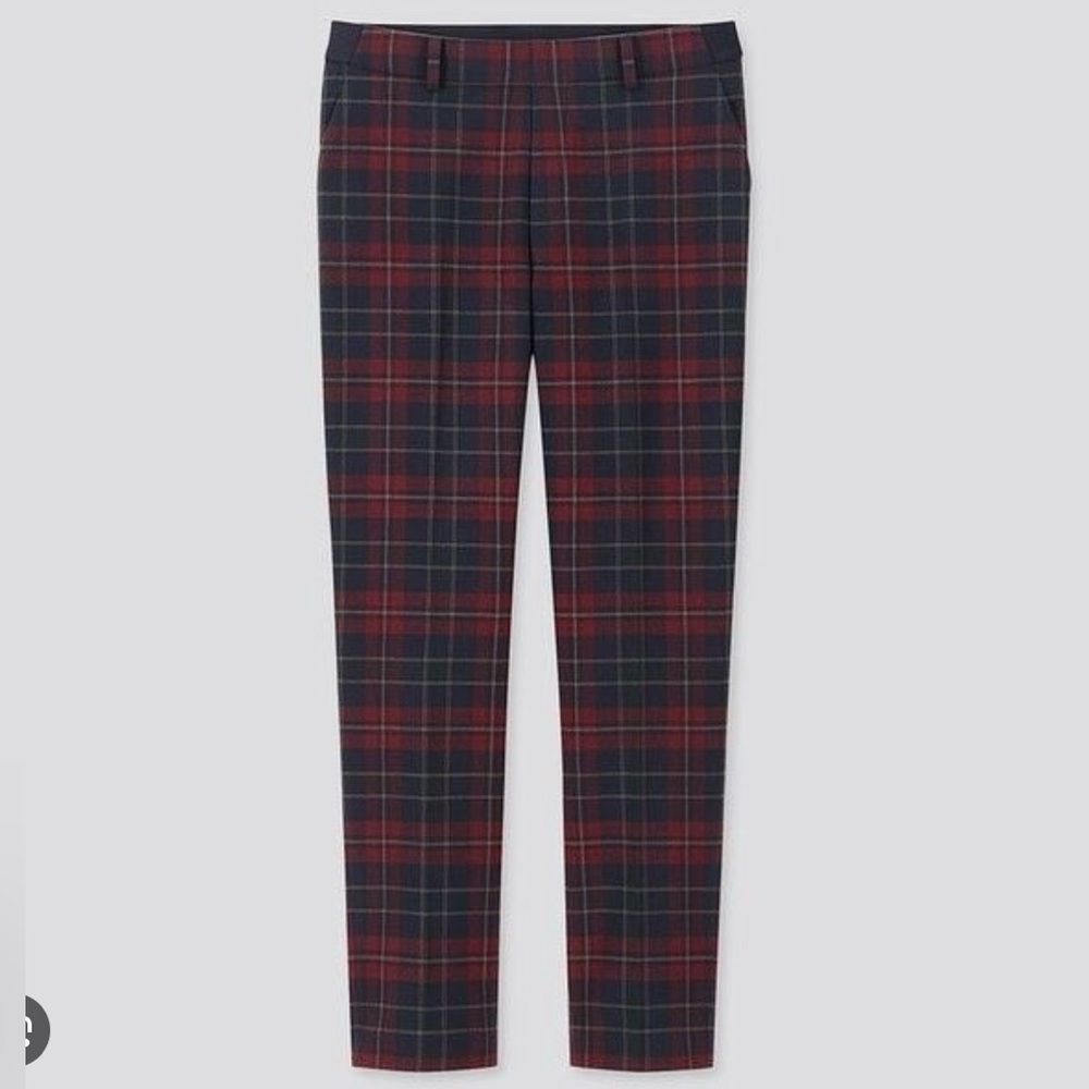 NWT Uniqlo Ezy Ankle Pants Brushed Wine Plaid Trousers Academia Sz M